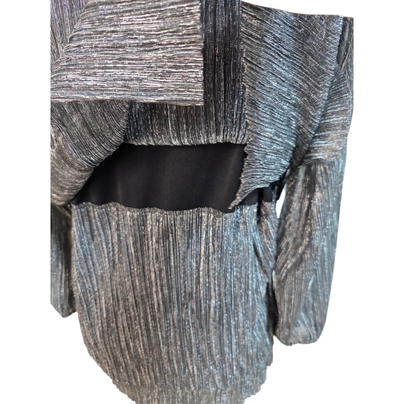 CJ Banks Plus Size X Silver Metallic Tiered Tunic Top | Pleated Glam 14 W - Picture 5 of 9